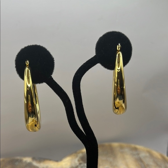 Jewelry - Sleek Gold Hoop Earrings with Modern Design 1 1/2” Round. Gold Tone Earrings